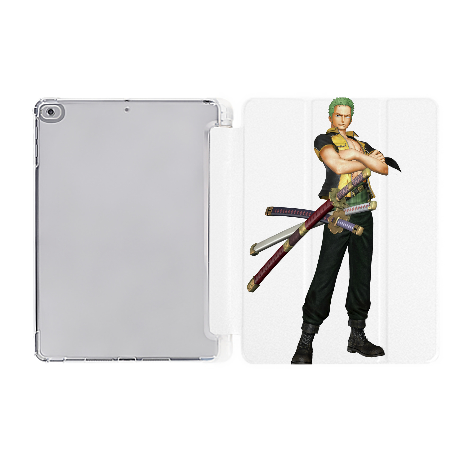 （画像用） ワンピース ロロノア・ゾロ ONE PIECE Roronoa Zoro IPad ケース ペン収納付き 三つ折りスタンド PUレザー×シリコン 対応機種9.5/10.5/10.9インチ